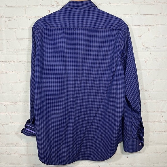 Robert Graham Shirt Mens Large Purple Button Up Houndstooth Flip Cuff Classic - Picture 11 of 12